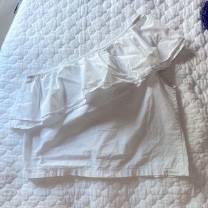 LUSH white one shoulder ruffle top